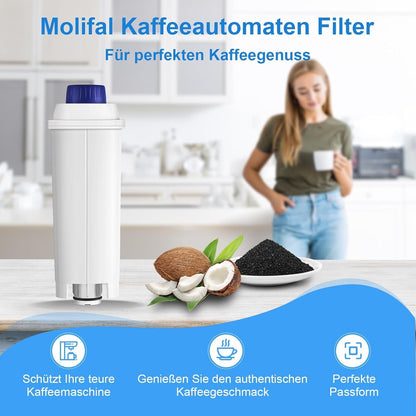 Molifal water filter, replacement for Delonghi coffee machines DLSC002 filter, compatible with Delonghi Dinamica, Magnifica S, Eletta Explorer, ETAM Autentica EPAM and ECAM series (4x)