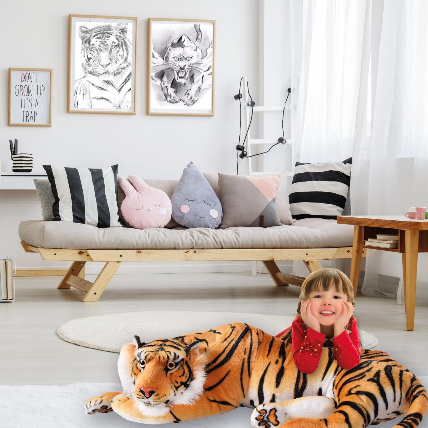 TE-Trend XXL Plush Tiger 80cm - Giant cuddly toy in realistic design - soft plush predator - cuddly tiger - stuffed tiger for kids and adults, perfect for snuggling & as a gift