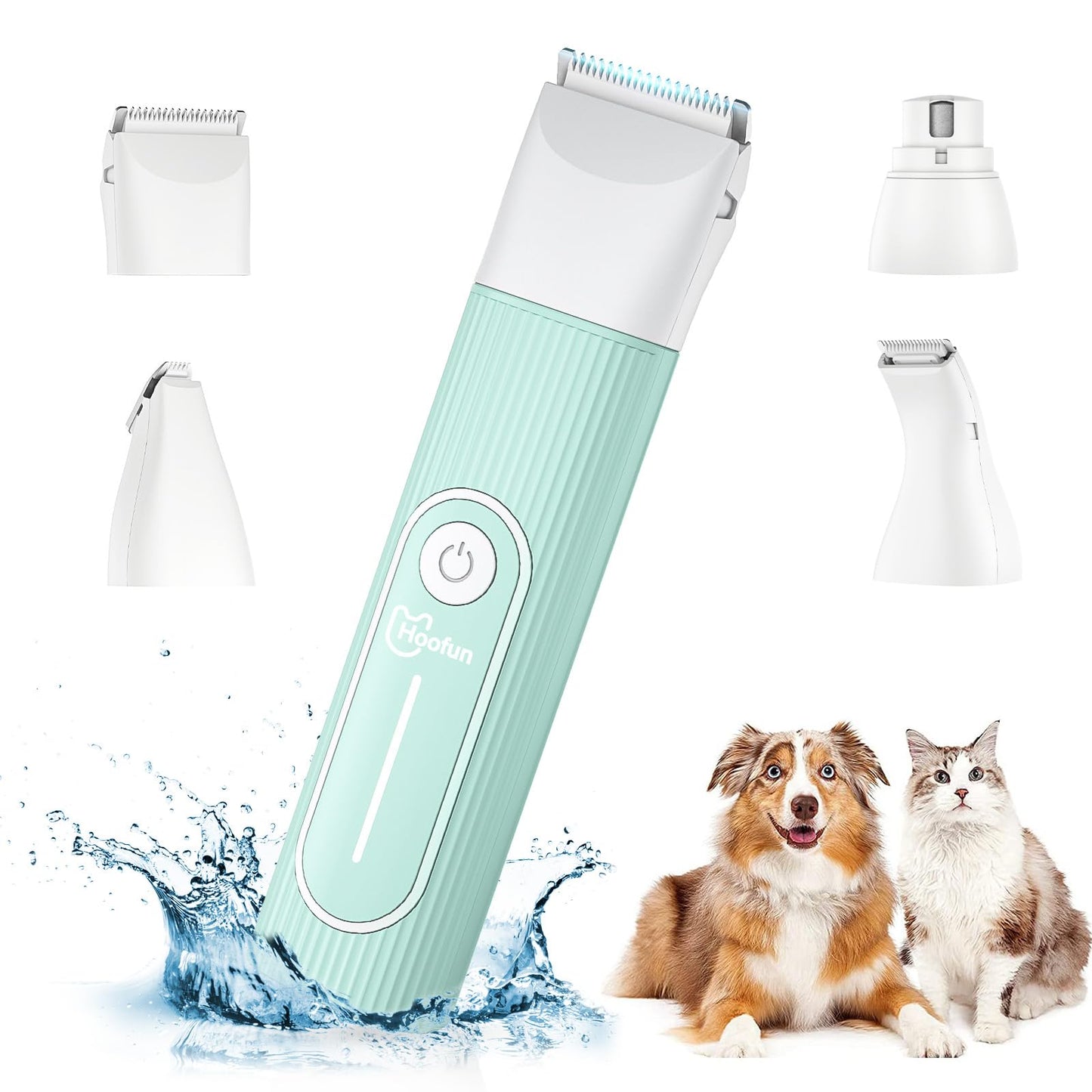 4 in 1 Quiet Dog Clipper for Poodles: IPX7 Waterproof Small Dog Hair Clipper with 4 Sizes Trimmer Head, Rechargeable Paw Clipper for Cats, Eyes (Blue)