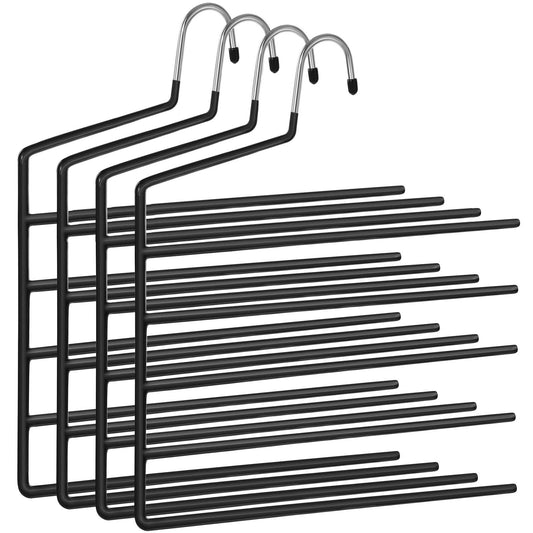 SONGMICS space-saving pants hangers, set of 4, multi-clothes hanger, open end, non-slip, for 5 pants each, for jeans, towels, scarves, black CRI034B02