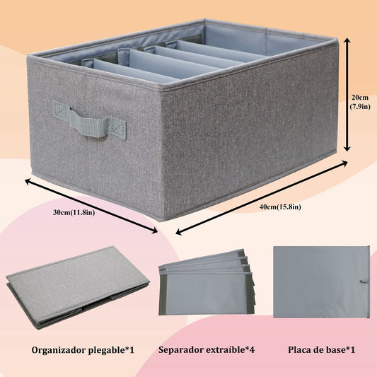 Hersvin closet clothes organizer 2 pieces foldable stackable jeans organizer each with 5 grids 4 adjustable removable partitions fabric wardrobe storage container for clothes.