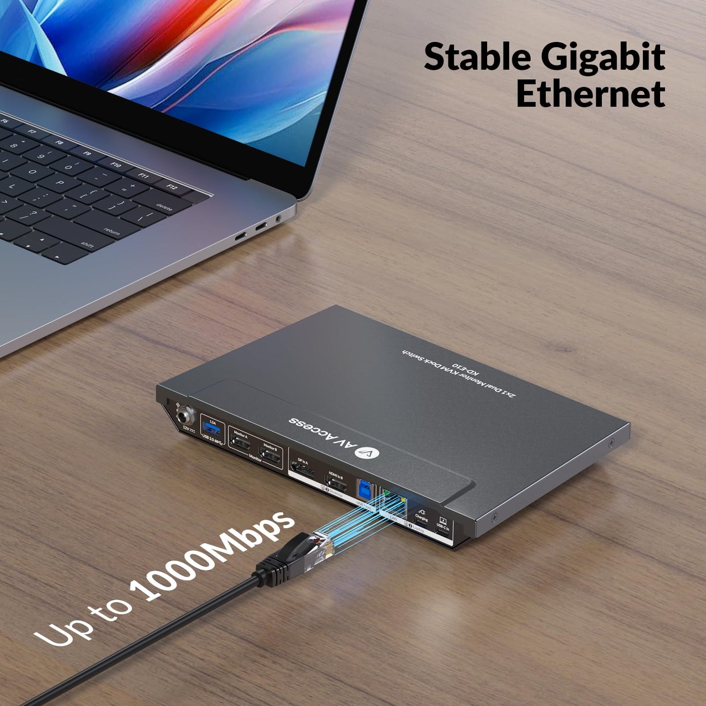 AV Access docking station with KVM switch for laptop & desktop, 100W charging, 4K@60Hz dual monitor HDMI, 3xUSB 3.0, USB-C, 1G Ethernet, EDID support, SD, 3.5mm AUX audio, fast switch 2 computers