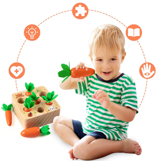 Wooden toys from 1 year | Baby fine motor skills toy for 12 month old boys and girls | Montessori sorting game wooden puzzle Carrot Harvest | Educational toy for children as a birthday gift (carrots)