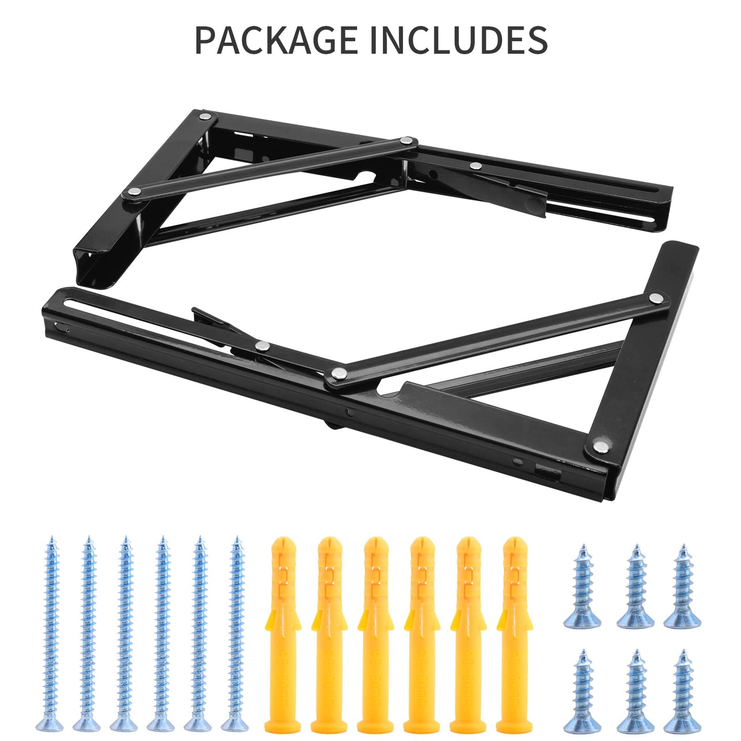 YUMORE Folding Shelf Brackets Heavy Duty 300mm Black - 2 Pack Metal Folding Brackets Wall Table Holder Foldable Shelf Brackets for DIY Folding Tables Benches Shelves Space Saving, Max Load 330lbs