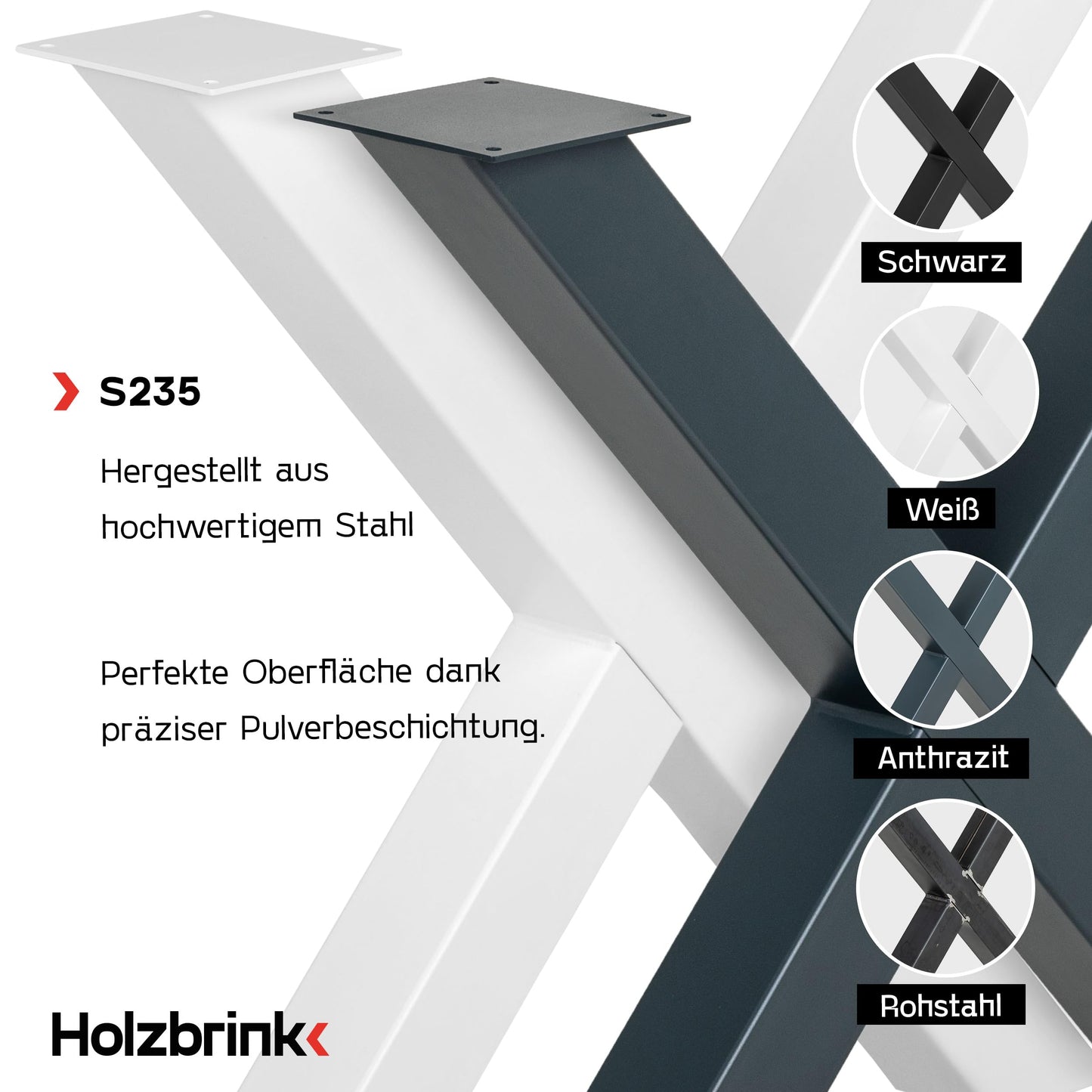 WOODBRINK Table Legs Metal Black X-Shape | Design Table Bases for Coffee Table, Dining Table, Desk, Bench | 1 Piece Furniture Feet 60x72 cm