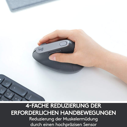 Logitech MX Vertical, Ergonomic Wireless Mouse, Bluetooth and 2.4 GHz connection via Unifying USB receiver, 4000 DPI sensor, rechargeable battery, 4 buttons, multi-device, PC/Mac/iPadOS compatible - Graphite
