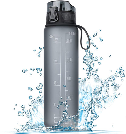 FULDENT 1L sports water bottle [BPA free] with non-slip rubber grip. Suitable for biking, outdoor activities, school, gym.