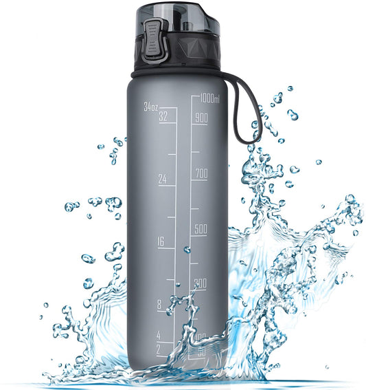 FULDENT 1L sports water bottle [BPA free] with non-slip rubber grip. Suitable for biking, outdoor activities, school, gym.