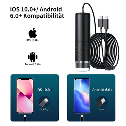 Portable USB microscope, Ashfly USB microscope for kids 10 to 200X portable pocket microscope, 3 levels adjustable LED lights microscope digital for iOS & Android (educational gift)