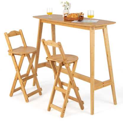 LIFEZEAL folding bar stools, set of 2 bamboo bar chairs, kitchen counter stools with backrest & footrest, folding bistro stools with heart-shaped seat, perfect for bars & kitchens, natural color.
