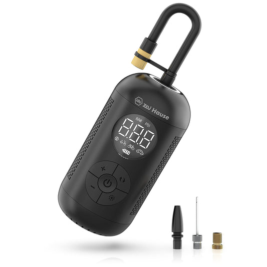 Wiha Home Electric Air Pump for Bike & Car with 3.7V Battery, includes adapters for Motorcycle/Ball/Tire/Car up to 10 bar/150 psi. Portable bike pump with LED ring light.