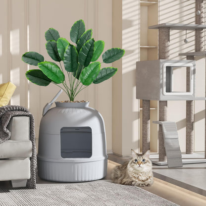 Lifewit Cat litter box with artificial plant and scoop for large cats, hidden cat litter box with odor control & charcoal filter in living room/bedroom/bathroom, Gray