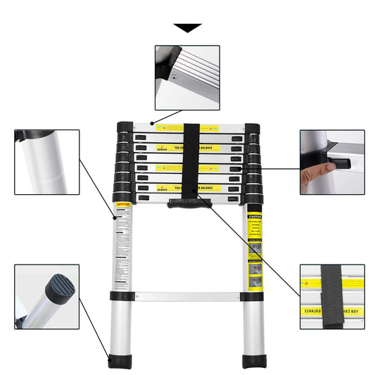 Owlike 3.8M telescoping ladder, non-slip multipurpose ladder 150kg capacity, aluminum household ladder for home repairs decoration wall painting, extendable ladder, multifunction ladder