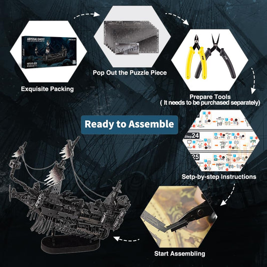 Piececool 3D Puzzle Metal Pirate Ship Silent Maria, 3D Metal Puzzle Sailboat Ship Set, Model Ship for 340 Stainless Steel, All Metal, Birthday Gift, Adult Model Building Kit, 363 Parts