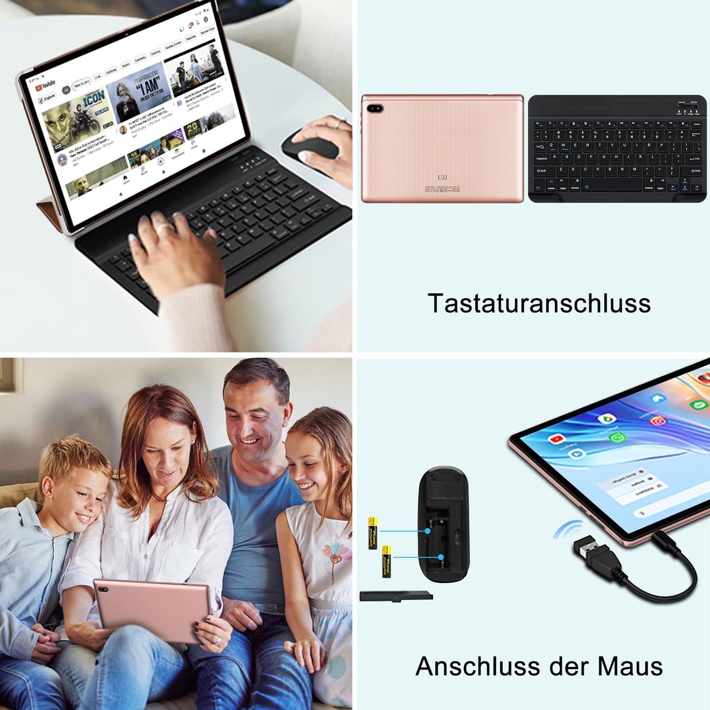 10-inch Android 14 Ultra-Fast Tablet with Widevine L1, 5G WiFi 6, Octa-Core, 20GB RAM + 128GB ROM (TF 1TB), FHD IPS, Dual Camera, Bluetooth 5.0, 2025 Latest Tablet with Keyboard and Mouse, Rose