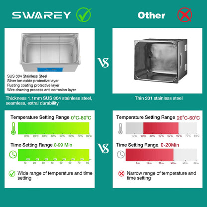 SWAREY Professional 30L Industrial Ultrasonic Cleaning Equipment with Heating and Digital Timer 600W 40 KHz Ultrasonic Cleaner for Glasses Tools Parts Metal Instruments.