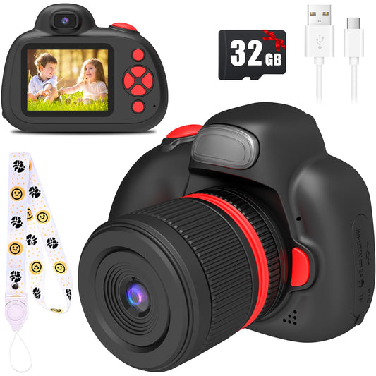 BaFuland Kids Camera, 2.4 inch screen digital camera for kids with 32GB card, 28MP/1080P children's camera selfie with 360° rotatable zoom, gifts for boys & girls aged 3-12 years (black)