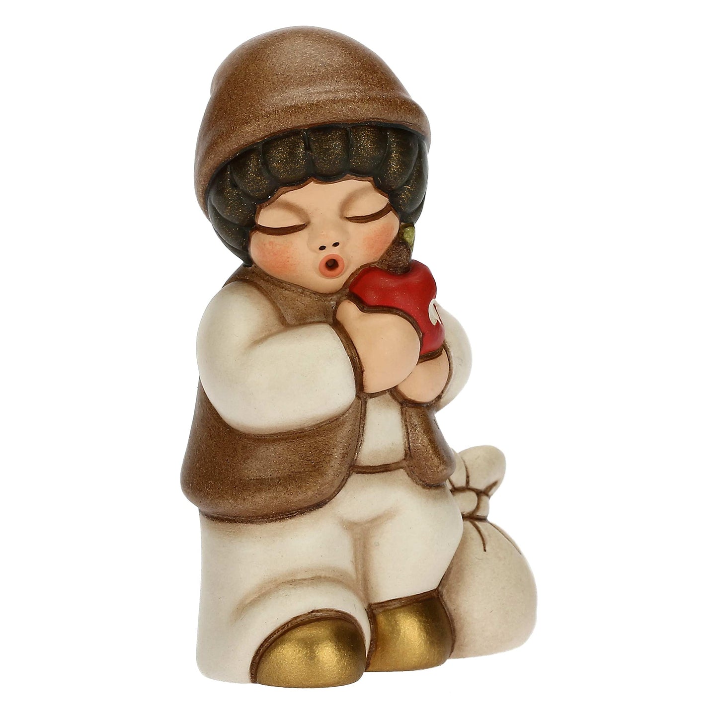 THUN - Nativity scene 2022 - Nativity figure Nativity child with apple made of ceramic, hand-decorated, white dress - Classic line Nativity scene - 4.3 x 3 x 6.5 cm h