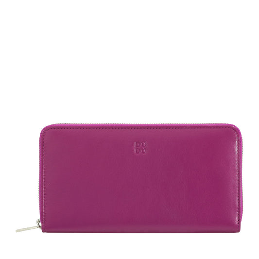 DUDU Large Colorful Women's Wallet in genuine Leather with all-around zipper Fuchsia