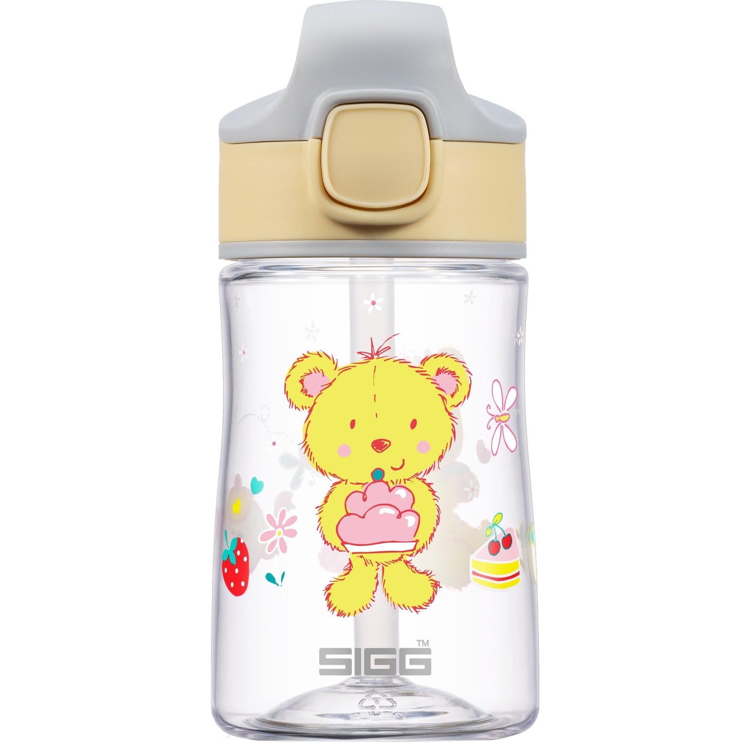 SIGG - Tritan Kids Water Bottle - Miracle Furry - With Straw - Leak-proof - Dishwasher safe - Microwave safe - Scratch-resistant - BPA-free - School & Sports - Yellow with Teddy Bear - 0.35L