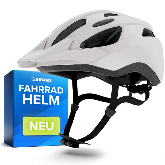 BÜCHEL Bike Helmet with In-Mold Technology - for kids & adults - Cam Lock, chin padding & fly net - Sizes M 52-57 cm & L 58-61 cm - Black, White, Grey (White Matte, L, 58-61cm)