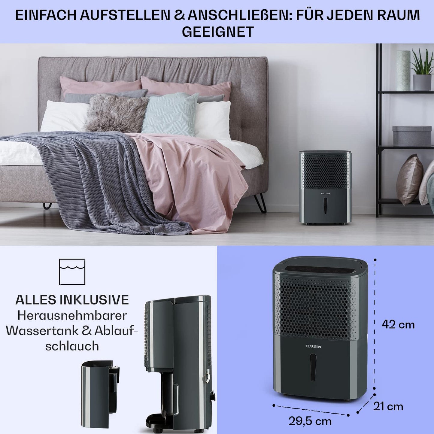 Klarstein Electric Dehumidifier & Air Purifier, 10L Small Room Dehumidifier for Apartment Bedroom Bathroom Basement, Efficient Bathroom/Room Dehumidifier, Electric & Small Air Dehumidifier.