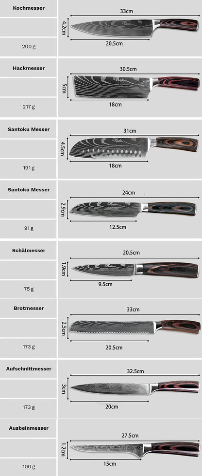 Pamura - 8-piece CULTRO knife set - High-quality & sharp blades - Durable - Long-lasting