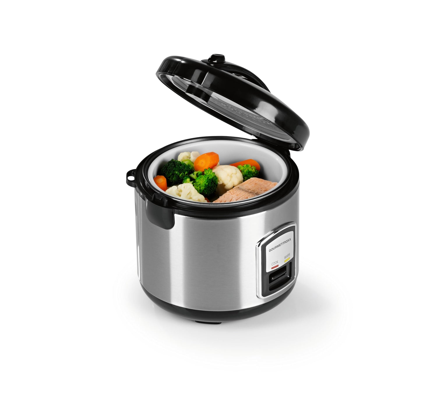 GOURMETmaxx Compact Rice Cooker & Steamer, 1L, includes steaming insert, cooking pot, rice spoon & measuring cup, keep warm function, perfect for small families & singles, dishwasher safe.