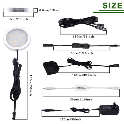 AIBOO LED Cabinet Lights 8pcs Complete Set, Under Cabinet Lighting with Remote Control, Kitchen Lamps, Display Cabinet Lighting Daylight White 6000K, LED Under Cabinet Light Set Including all Accessories