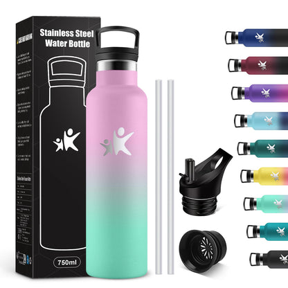KollyKolla thermos bottle 750ml with straw, suitable for carbonated drinks, vacuum stainless steel insulated bottle, BPA-free, ideal for sparkling water, school, outdoor, adults.