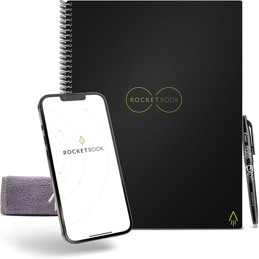 Rocketbook Core Reusable Digital Notebook - Executive A5 Black - Electronic Notepad with Dot Grid - ReWritable with incl. Pilot Frixion Pen and Microfiber Cloth