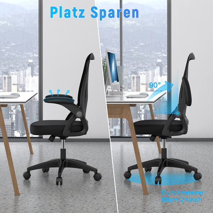 Rattan office chair, ergonomic desk chair with lumbar support, adjustable armrests, height adjustable, swivel chair with breathable backrest for office workspace, black.
