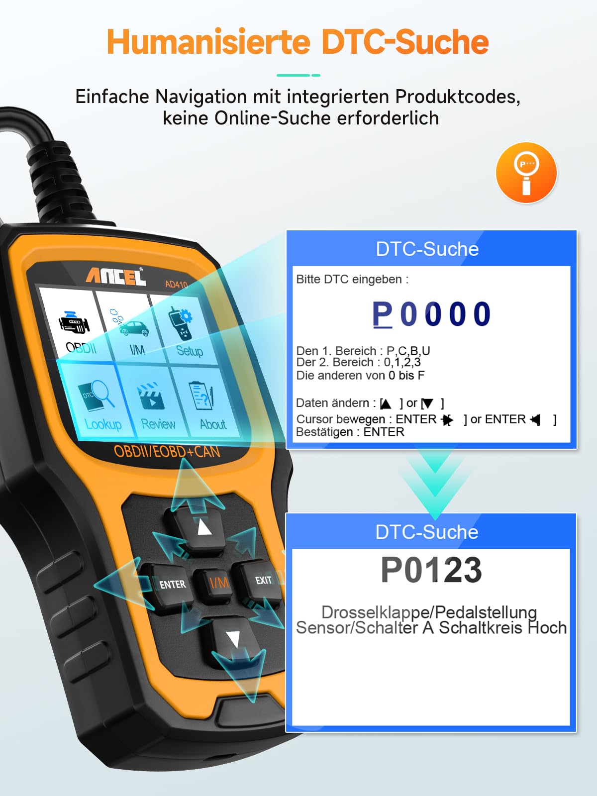 ANCEL AD410 Enhanced Auto OBD2 Diagnostic Tool, Read OBDII/EOBD Error Codes, 8 Languages, DTC Car Diagnostic Tool for All Vehicles after 2002 (Black/Yellow)