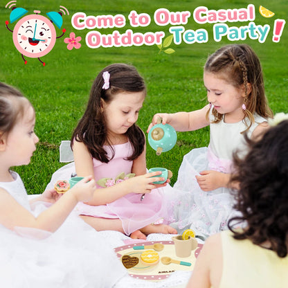 Airlab tea set children's kitchen accessories, wooden toy tea set, tea party play kitchen role play, wooden kitchen games, gift for kids girls boys.