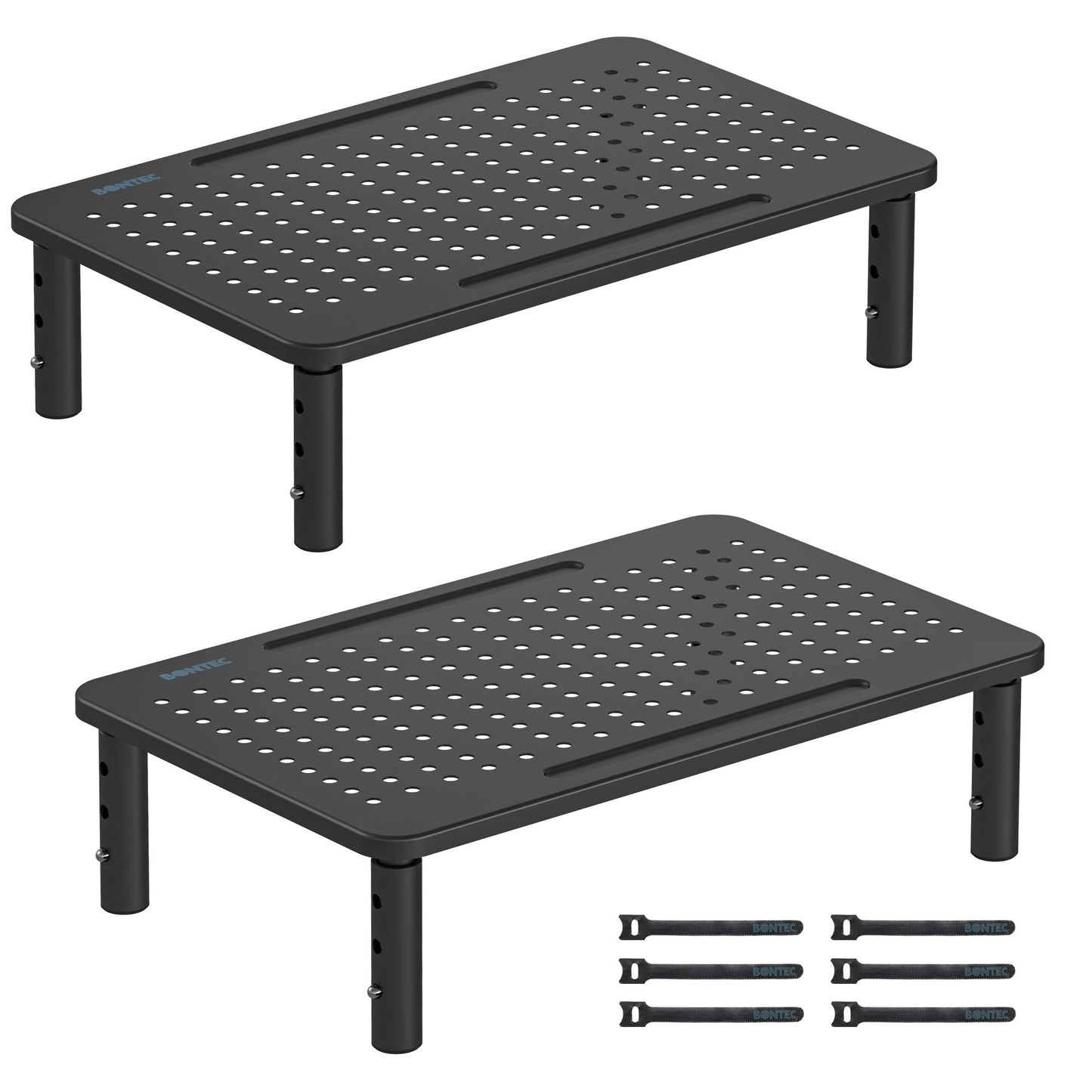 BONTEC Monitor Stand Adjustable Monitor Riser made of high-quality metal. Ergonomic stand for laptop, computer, iMac, PC, printer up to 20 kg, black 2-pack.