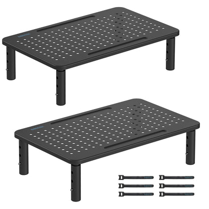 BONTEC Monitor Stand Adjustable Monitor Riser made of high-quality metal. Ergonomic stand for laptop, computer, iMac, PC, printer up to 20 kg, black 2-pack.