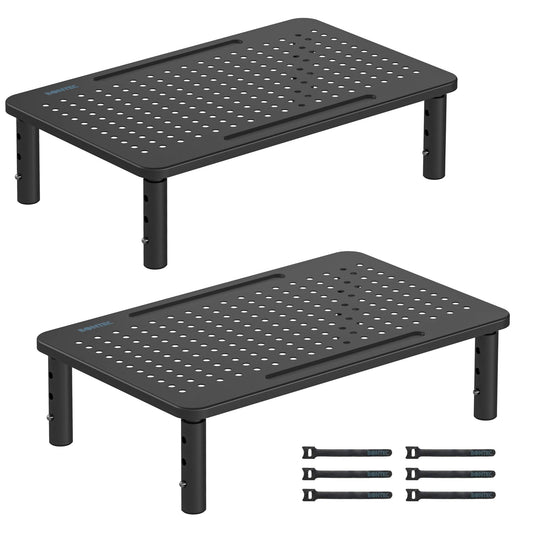 BONTEC Monitor Stand Adjustable Monitor Riser made of high-quality metal. Ergonomic stand for laptop, computer, iMac, PC, printer up to 20 kg, black 2-pack.