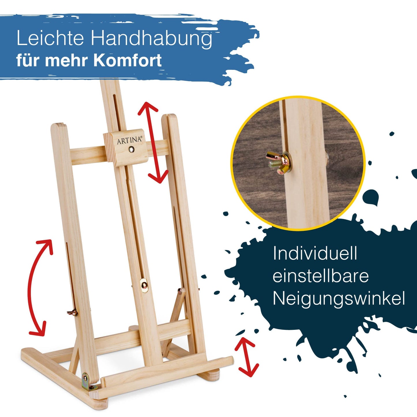 Artina 25-piece Premium Painting Set with Table Easel Lisbon - Painting Supplies Artist Set 8x 12ml Acrylic Colors Set, 5x Canvas Set, Brushes - Painting Set for Adults Kids - FSC® Easel Set