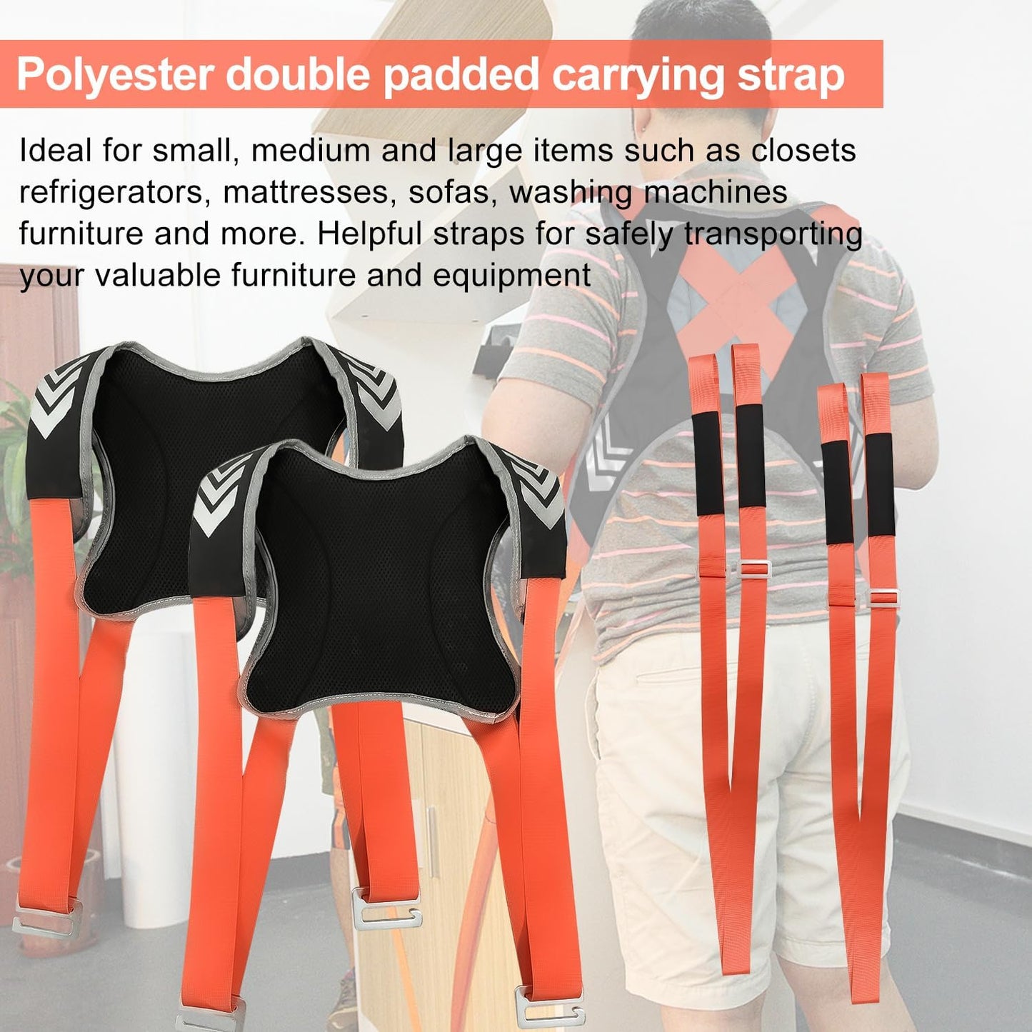 4 Pieces Moving Straps, Polyester Moving Straps for Furniture Movers, Multipurpose Furniture Moving Straps, Double Shoulder Dolly Transport Straps, Suitable for Moving Furniture.