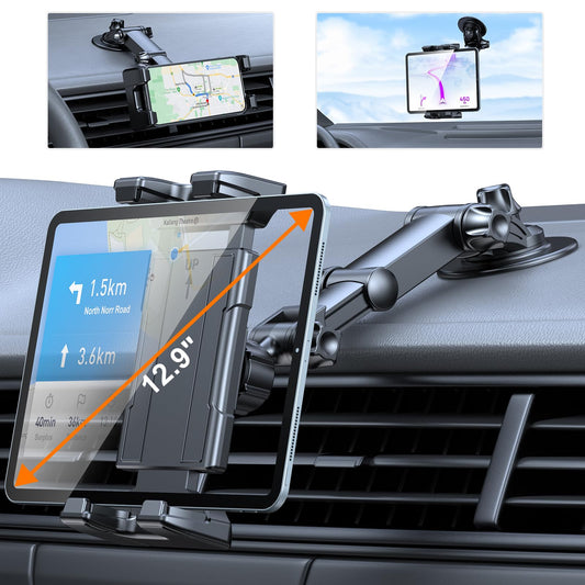 OHLPRO Tablet Holder for Car with 3M Adhesive Pads, 360° Rotating Adjustable iPad Car Mount, Universal Windshield & Dashboard, for All 5-13 Inch Phones and Tablet Holders