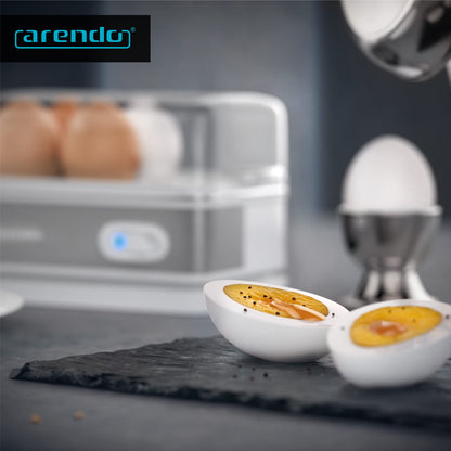 Arendo - Stainless Steel Egg Cooker with Keep Warm Function - Tilt function switch with indicator light - freely adjustable hardness level - rustproof brushed stainless steel - white
