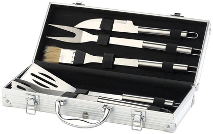 Rosenstein & Söhne Grill Case: Stainless Steel BBQ Tools in Aluminum Case (BBQ Tool Set, Grill Utensils, Men's Gift)
