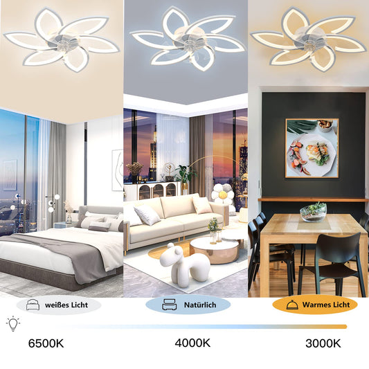 Wildcat ceiling fan with lighting, quiet modern LED with remote control timer, flower shape design ceiling fan light for bedroom kitchen