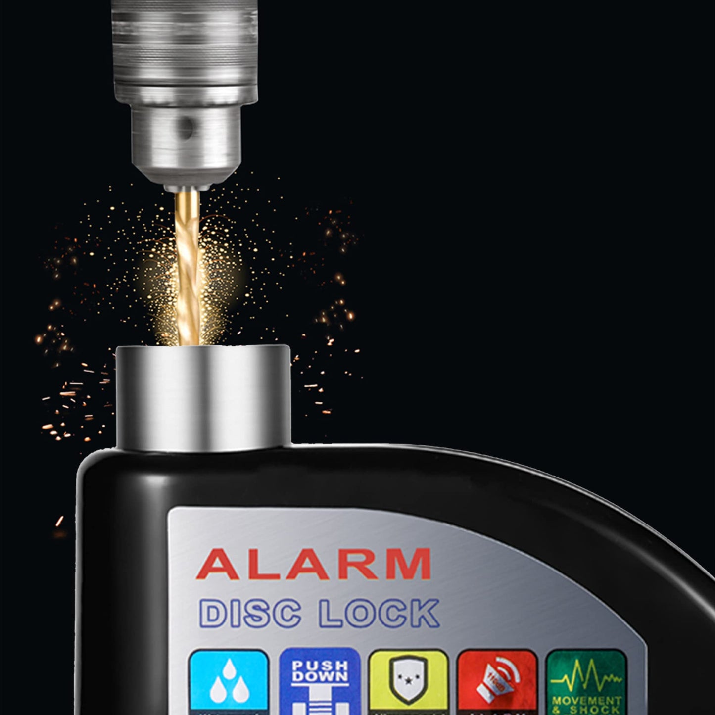 SaxonyRAD Disc Lock Motorcycle Alarm 110dB, Waterproof Motorcycle Lock unlocked by pressing without key, Scooter lock with integrated stainless steel lock for motorcycle, bicycle, scooter.