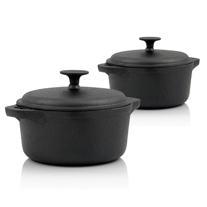 BBQ-Toro Cast Iron Cocotte | 2.7 liters and 4 liters | black, round | Dutch oven with lid | Pot with cast iron lid | Cast iron roasting pot for grill and oven | Pre-seasoned cast pot