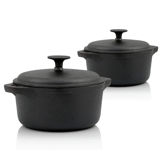 BBQ-Toro Cast Iron Cocotte | 2.7 liters and 4 liters | black, round | Dutch oven with lid | Pot with cast iron lid | Cast iron roasting pot for grill and oven | Pre-seasoned cast pot