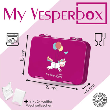 My Vesperbox - Len - Bento Box Kids - Lunchbox with 4+2 compartments - extremely durable - lunchbox - ideal for kindergarten and school... (Purple - Unicorn)