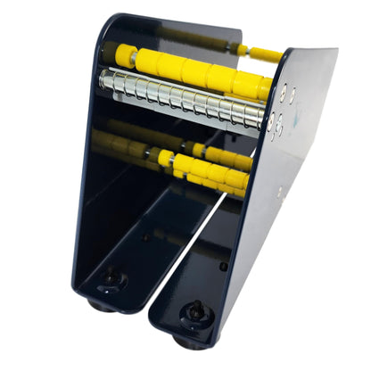 Label dispenser | Manual dispenser for adhesive dots & labels | Selectable usable width | With suction cups | Made of sturdy metal | Tabletop device / 75 mm usable width, without roll separator