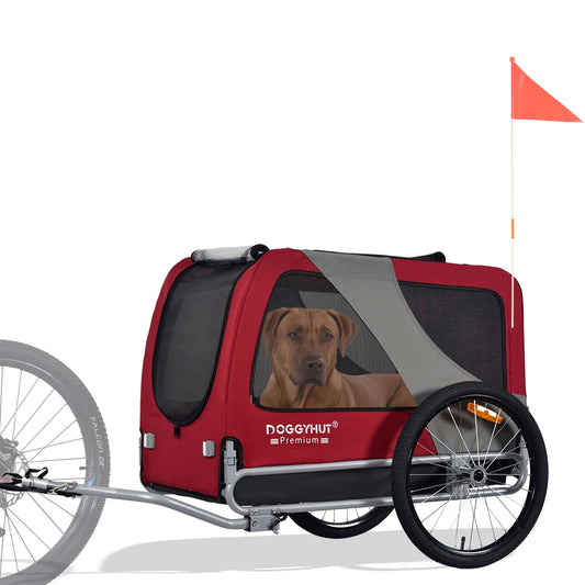 DOGGYHUT® Premium XL Dog Bike Trailer up to 45 kg Bike trailer for dogs Dog trailer for bicycles large dogs 80103 (RED/BLACK)