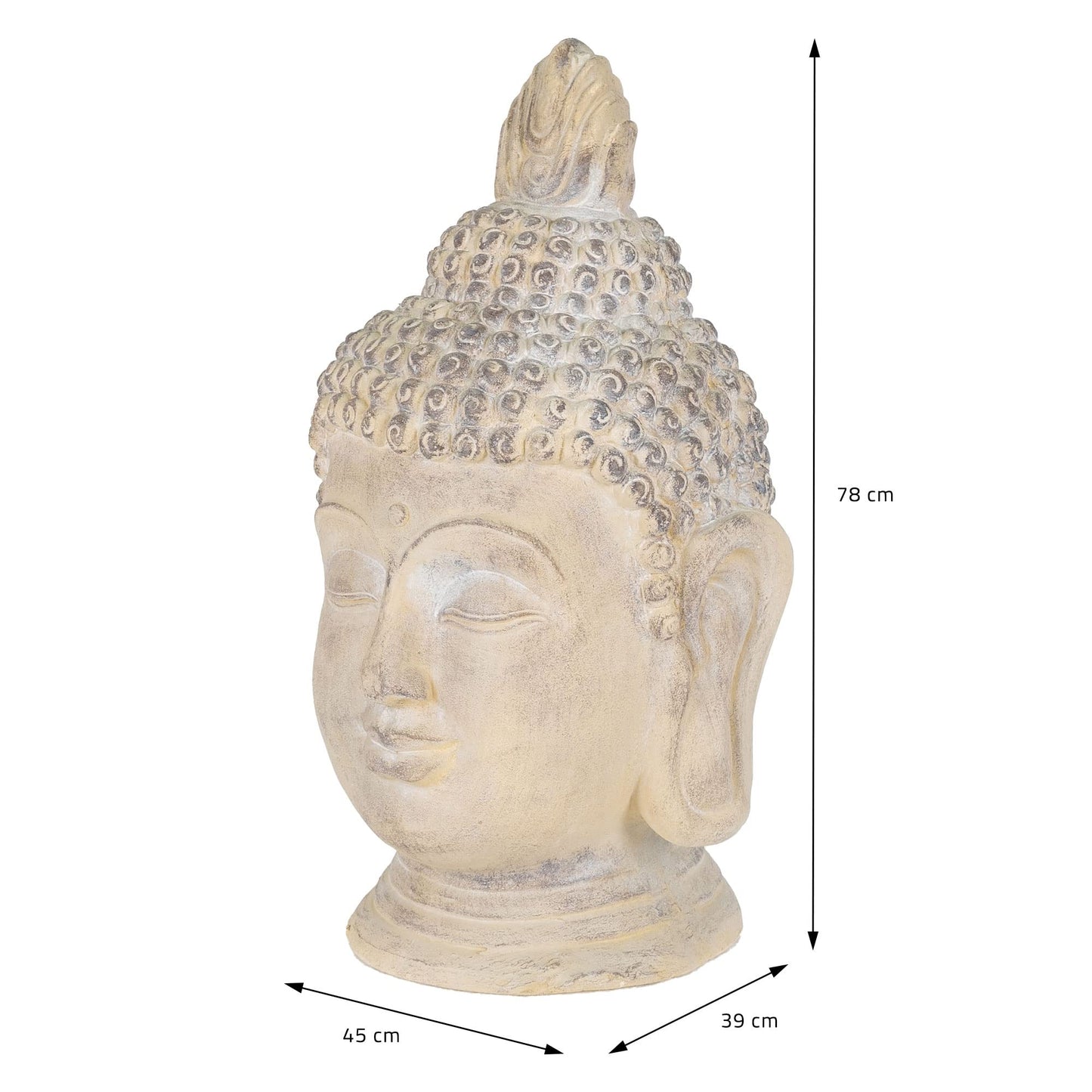 ECD Germany Buddha Figure 78 cm Beige/Grey, artificial stone polyresin, head statue sculpture decorative figure Feng Shui artificial stone decoration garden figure Asia decorative object stone figure, for home and garden